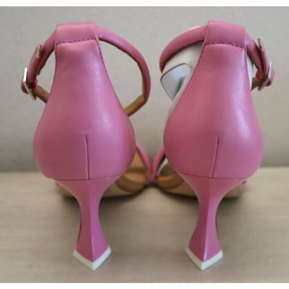 Nine West Women's Sz 7.5M Medium Pink Paxx 3 PU Leather Strappy Dress Sandal SIB - Picture 3 of 9